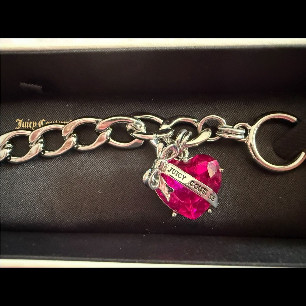 BNIB 🩷🩶🩷Juicy Couture Silver  Toggle Bracelet with Pink Charm